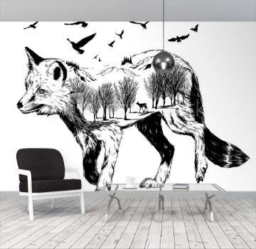 Picture of Vector Double exposure silhouette of fox